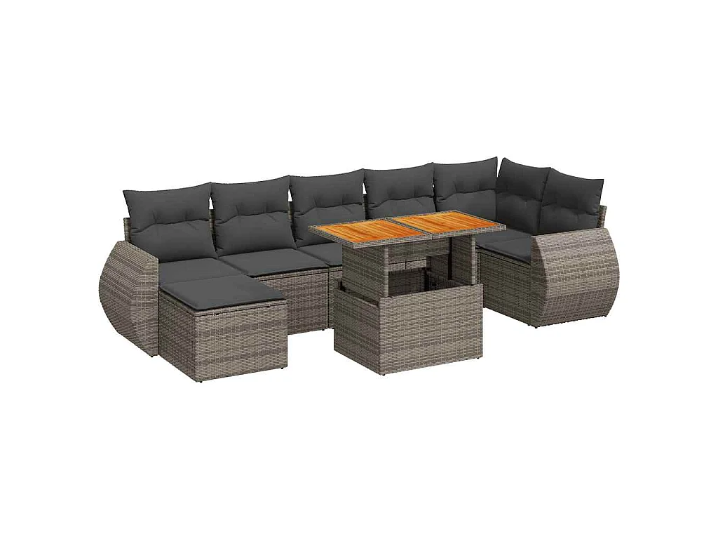Salon de jardin 8 pcs avec coussins gris résine tressée