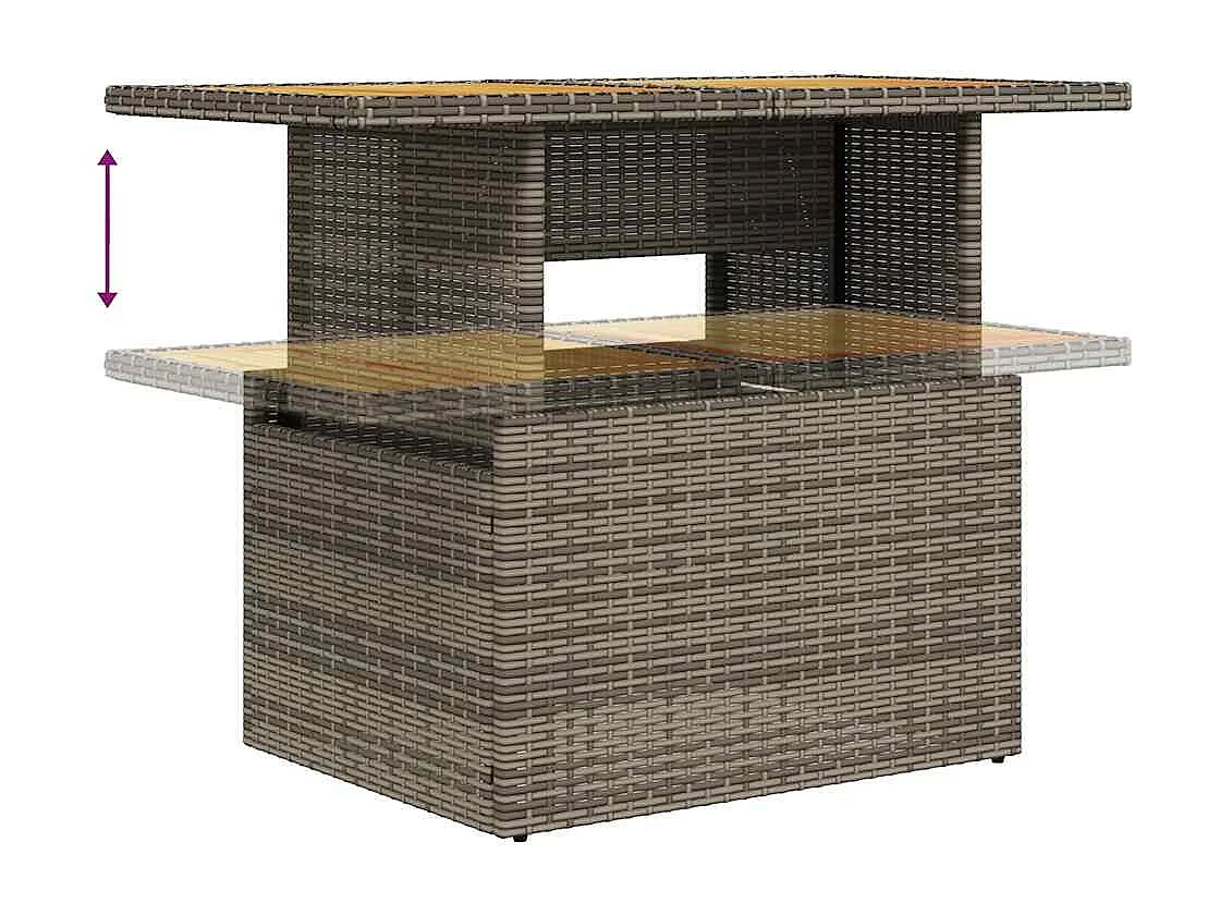 10-delige Loungeset met kussens poly rattan acacia grijs
