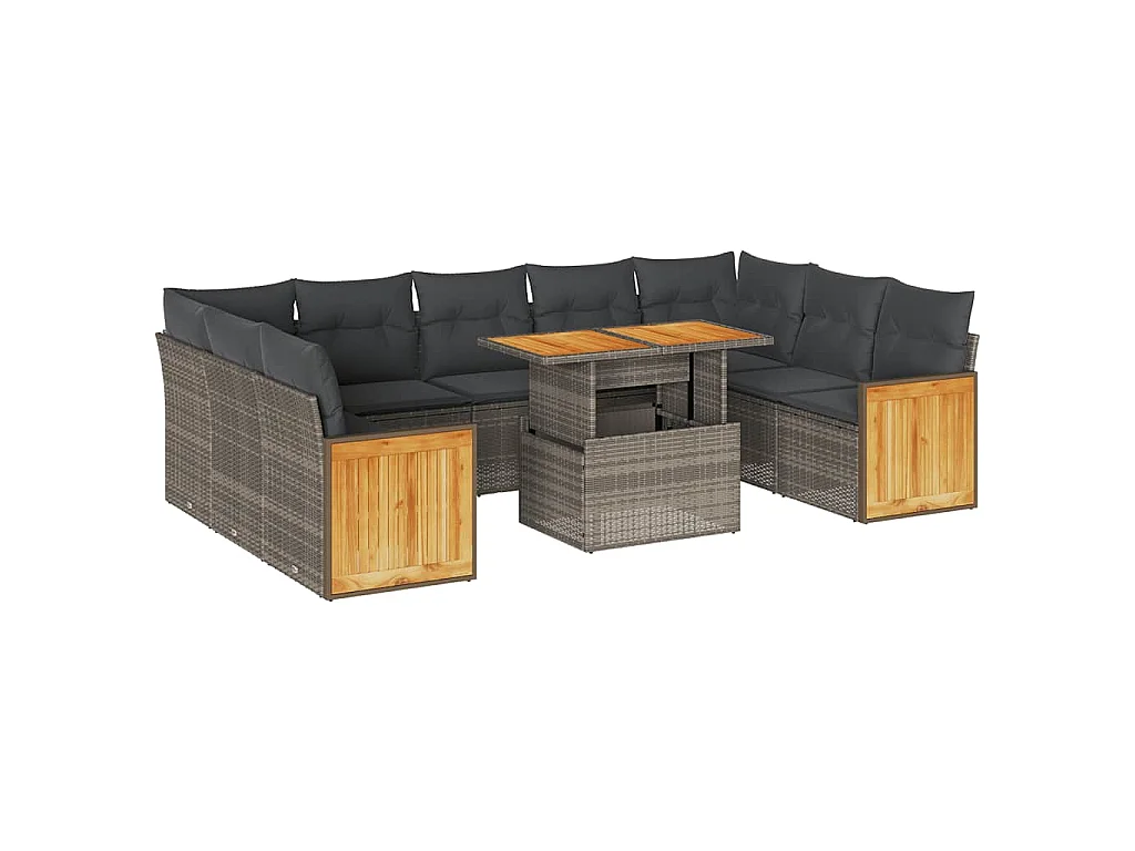Divano Giardino 10 pz con Cuscini Grigio in Polyrattan Acacia