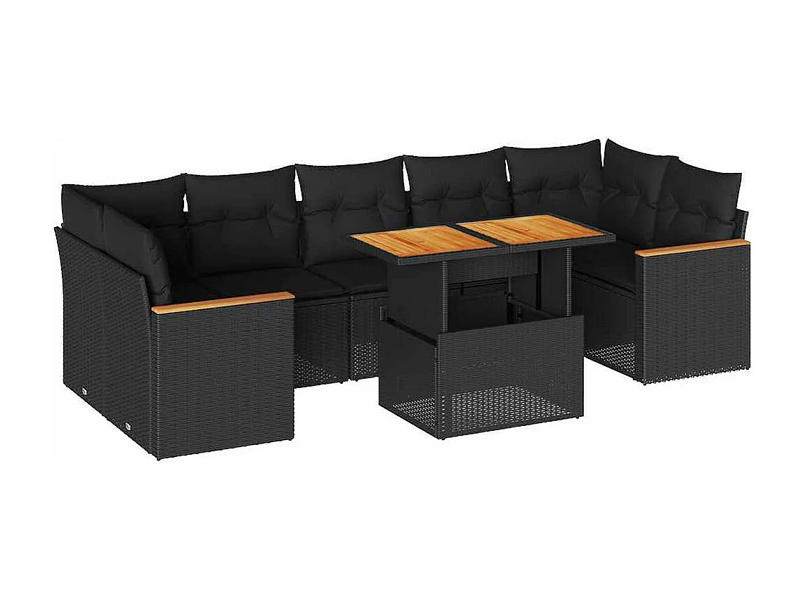 8-tlg. Garten-Sofagarnitur mit Kissen Schwarz Poly Rattan