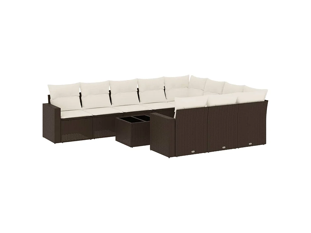 11-delige Loungeset met kussens poly rattan bruin