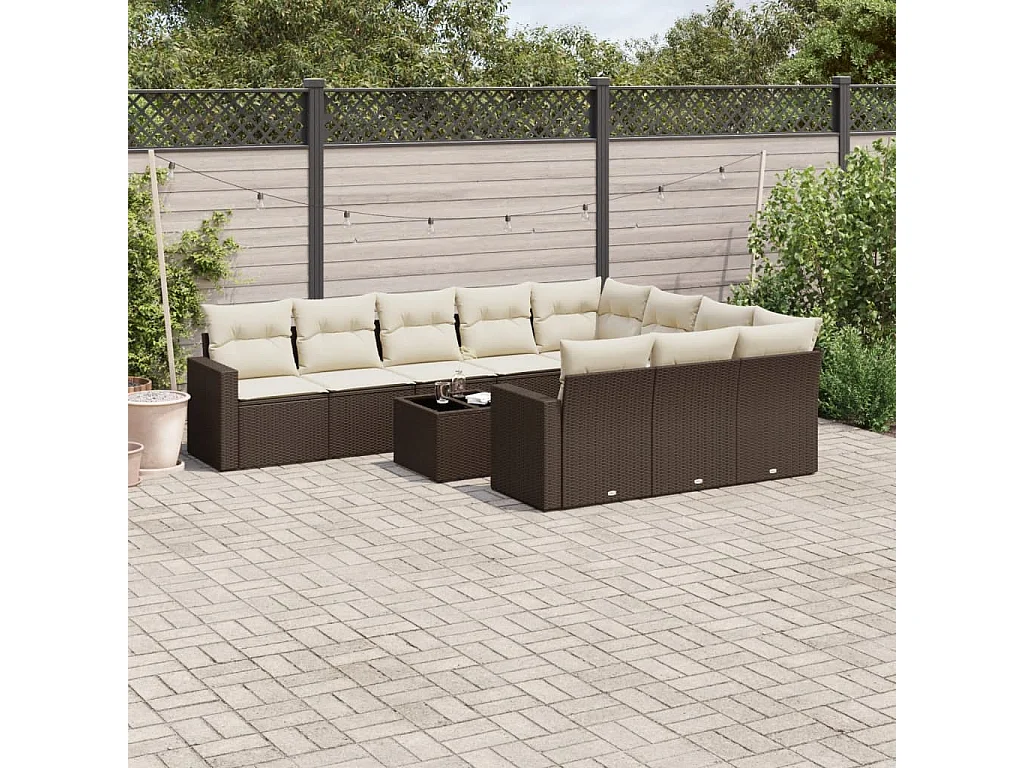 11-delige Loungeset met kussens poly rattan bruin