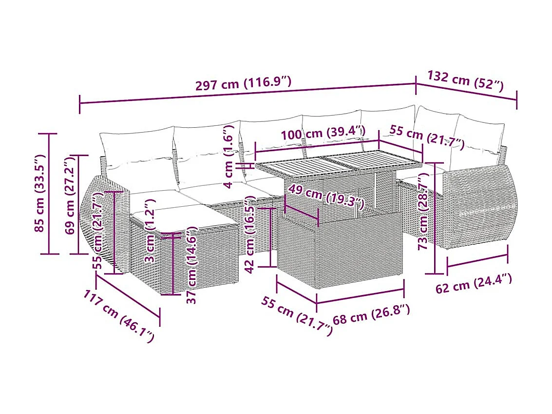 8-tlg. Garten-Sofagarnitur mit Kissen Beige Poly Rattan