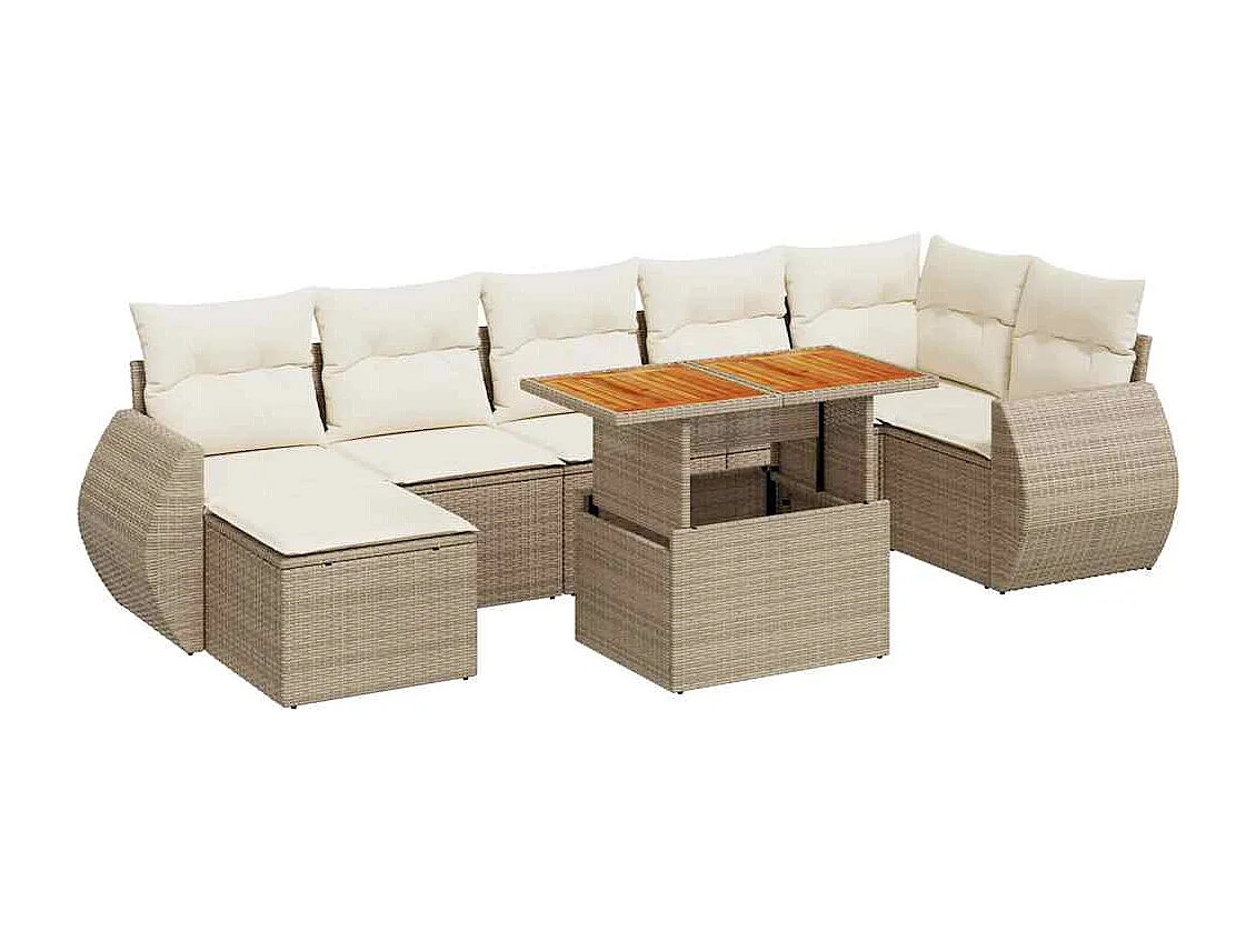 Set Divano da Giardino 8 pz con Cuscini Beige in Polyrattan