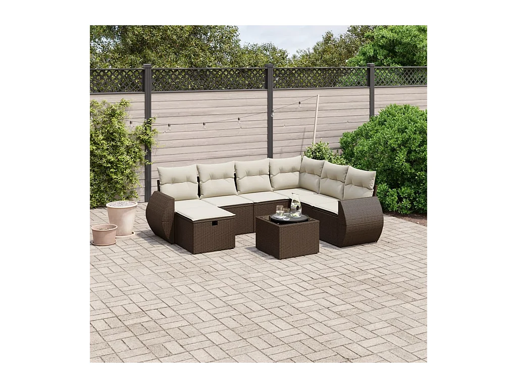 8-tlg. Garten-Sofagarnitur mit Kissen Braun Poly Rattan