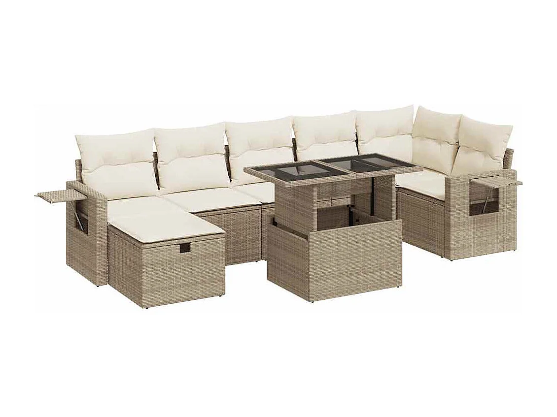 Salon de jardin avec coussins 8 pcs beige résine tressée
