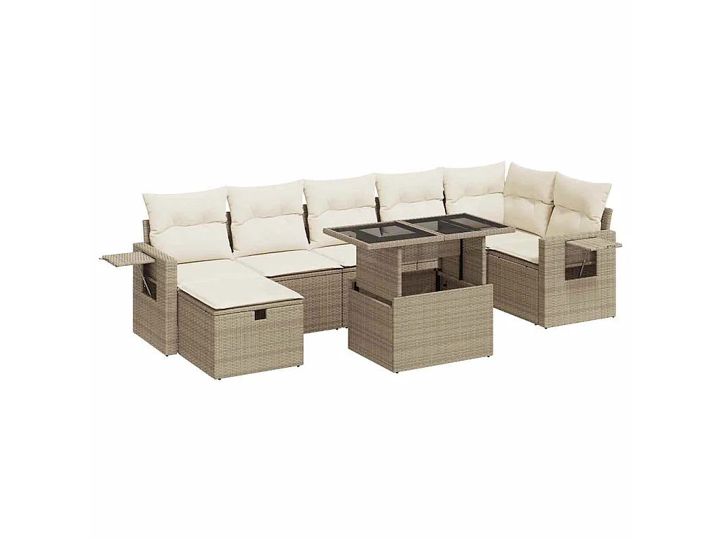 Set de sofás de jardín y cojines 8 piezas ratán sintético beige