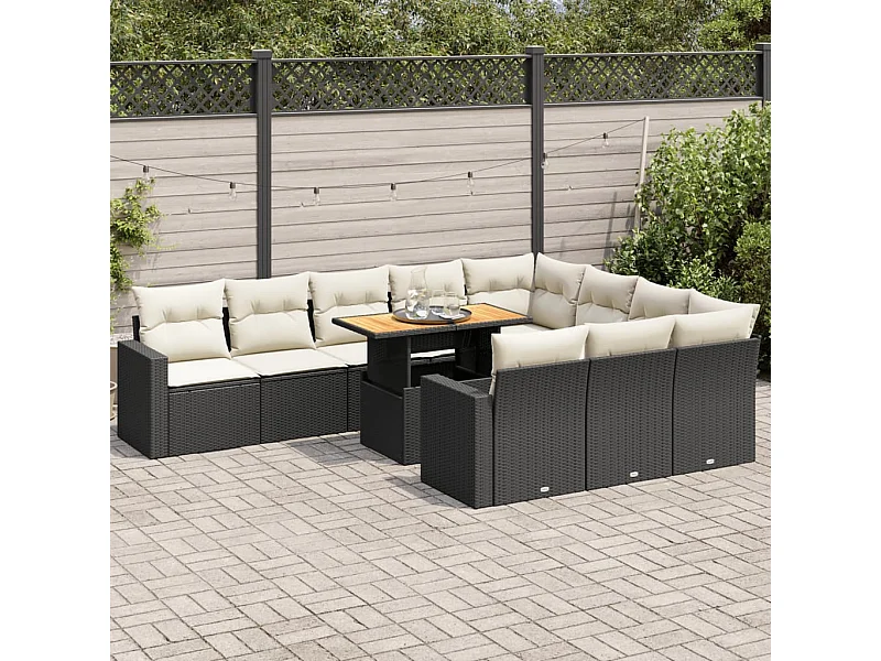 11-tlg. Garten-Sofagarnitur mit Kissen Schwarz Poly Rattan