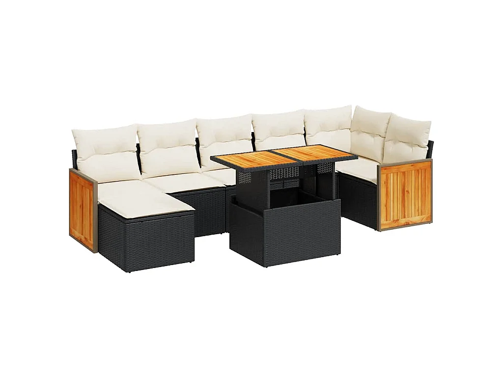 Set Divani da Giardino con Cuscini 8 pz Nero Polyrattan Acacia