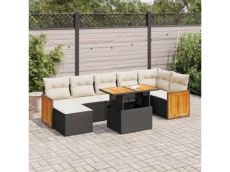8-tlg. Garten-Sofagarnitur mit Kissen Schwarz Poly Rattan