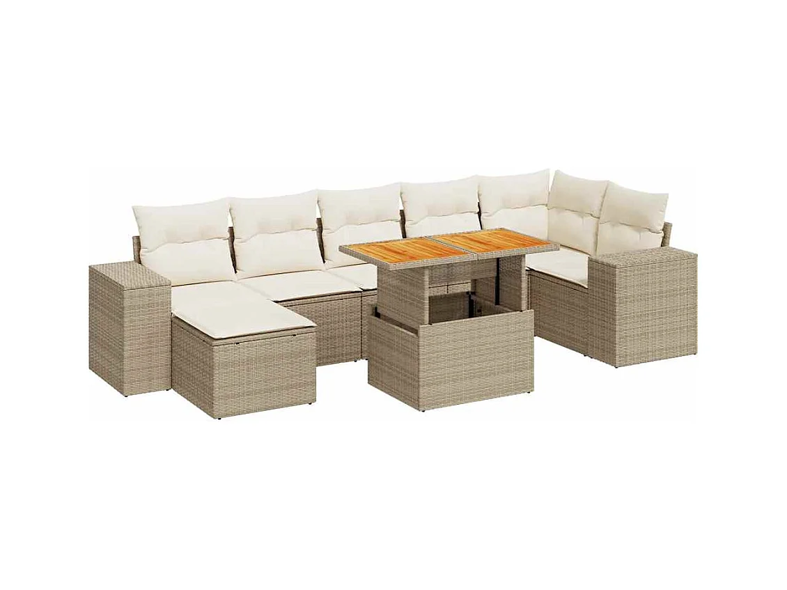 Salon de jardin avec coussins 8 pcs beige résine tressée