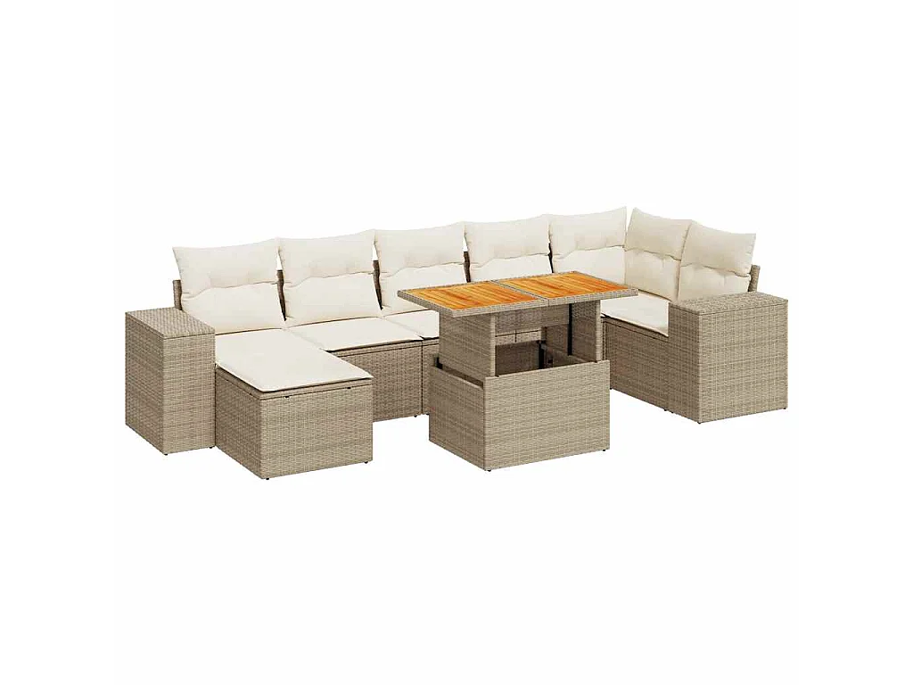 8-tlg. Garten-Sofagarnitur mit Kissen Beige Poly Rattan