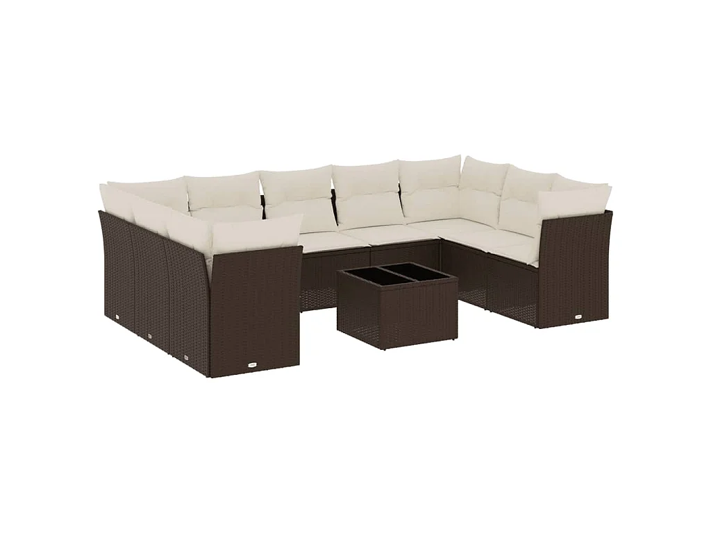 10-delige Loungeset met kussens poly rattan bruin