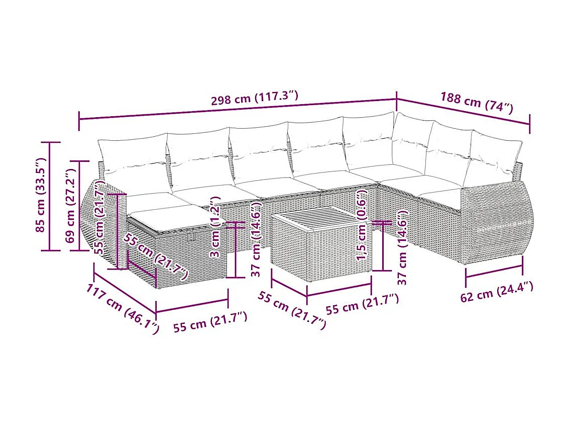 9-tlg. Garten-Sofagarnitur mit Kissen Schwarz Poly Rattan