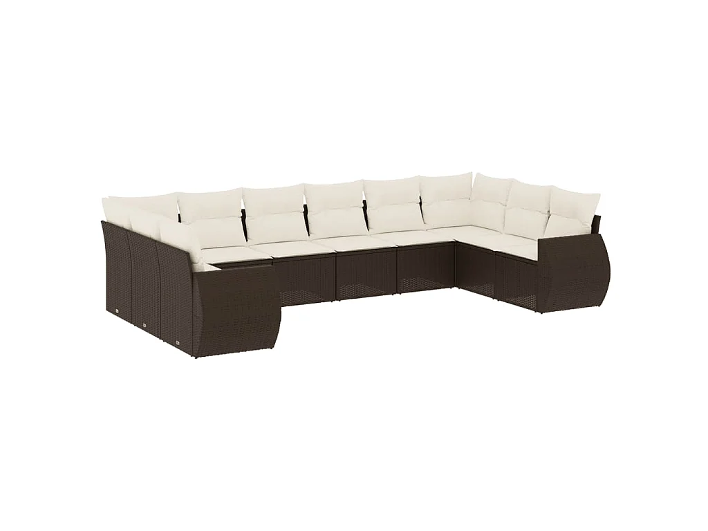 10-tlg. Garten-Sofagarnitur mit Kissen Braun Poly Rattan