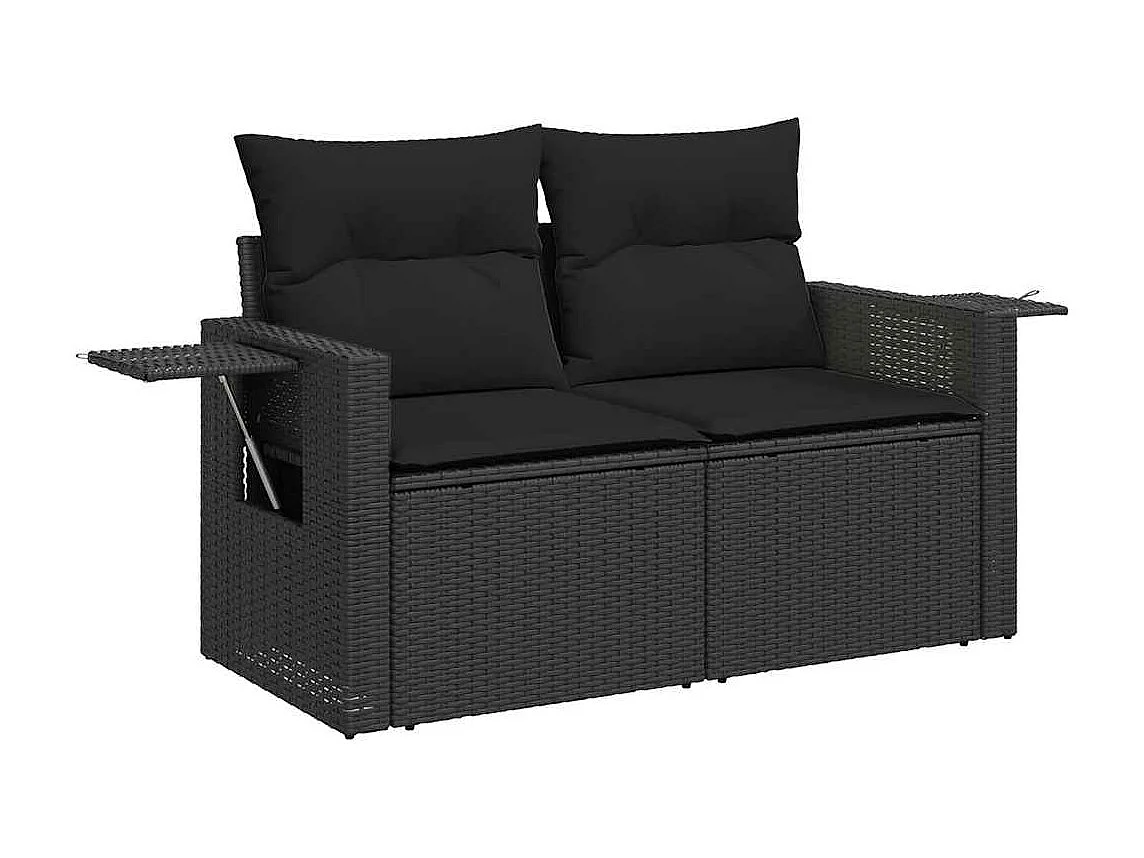 10-tlg. Garten-Sofagarnitur mit Kissen Schwarz Poly Rattan