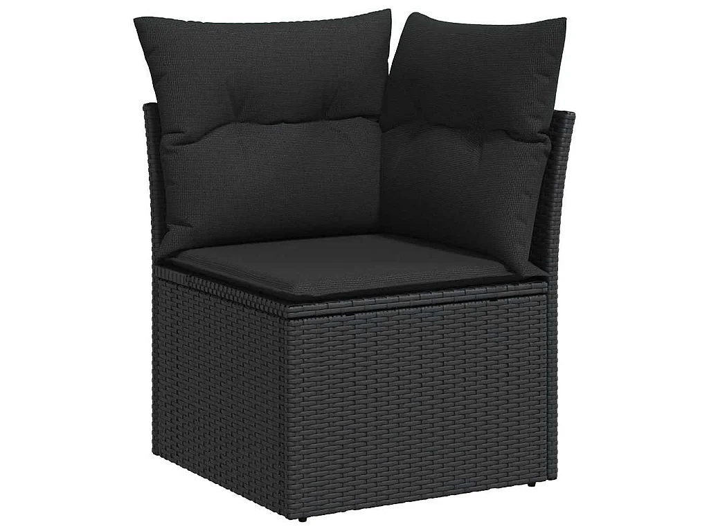 10-delige Loungeset met kussens poly rattan zwart