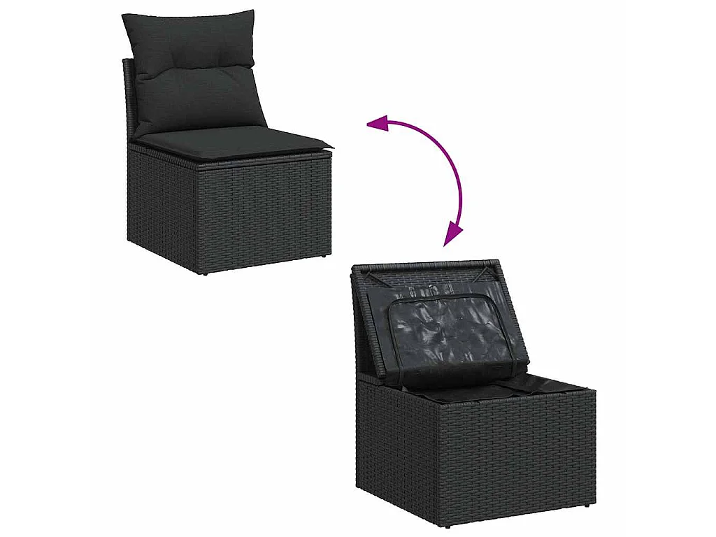 10-delige Loungeset met kussens poly rattan zwart