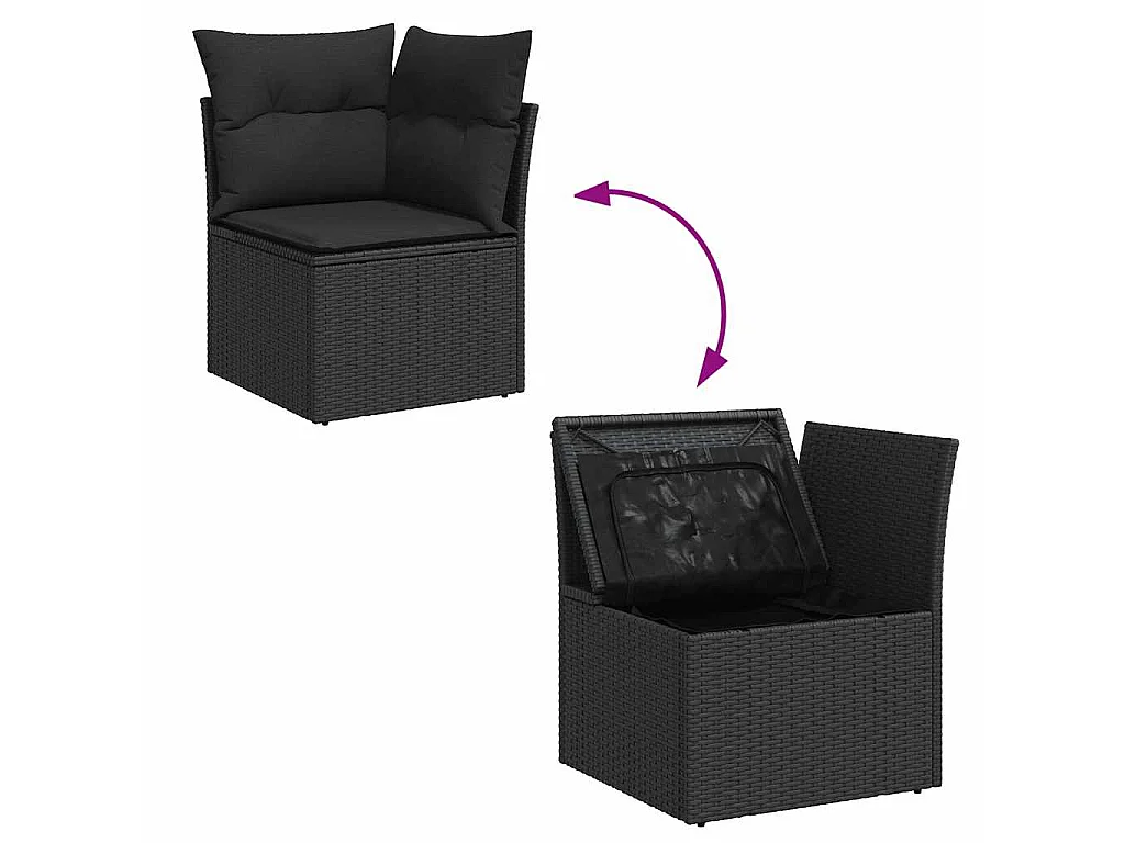 10-delige Loungeset met kussens poly rattan zwart