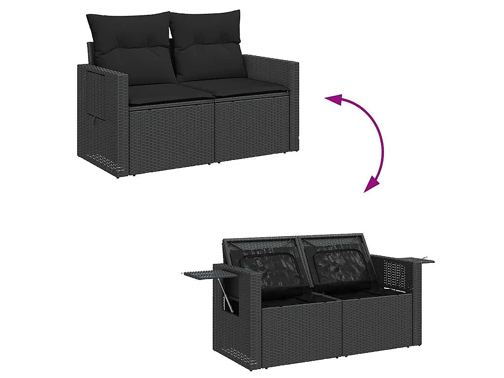 10-delige Loungeset met kussens poly rattan zwart