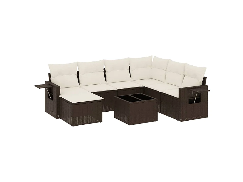 8-delige Loungeset met kussens poly rattan bruin