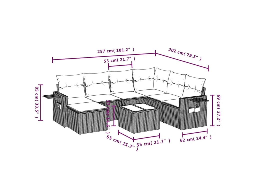 8-delige Loungeset met kussens poly rattan bruin