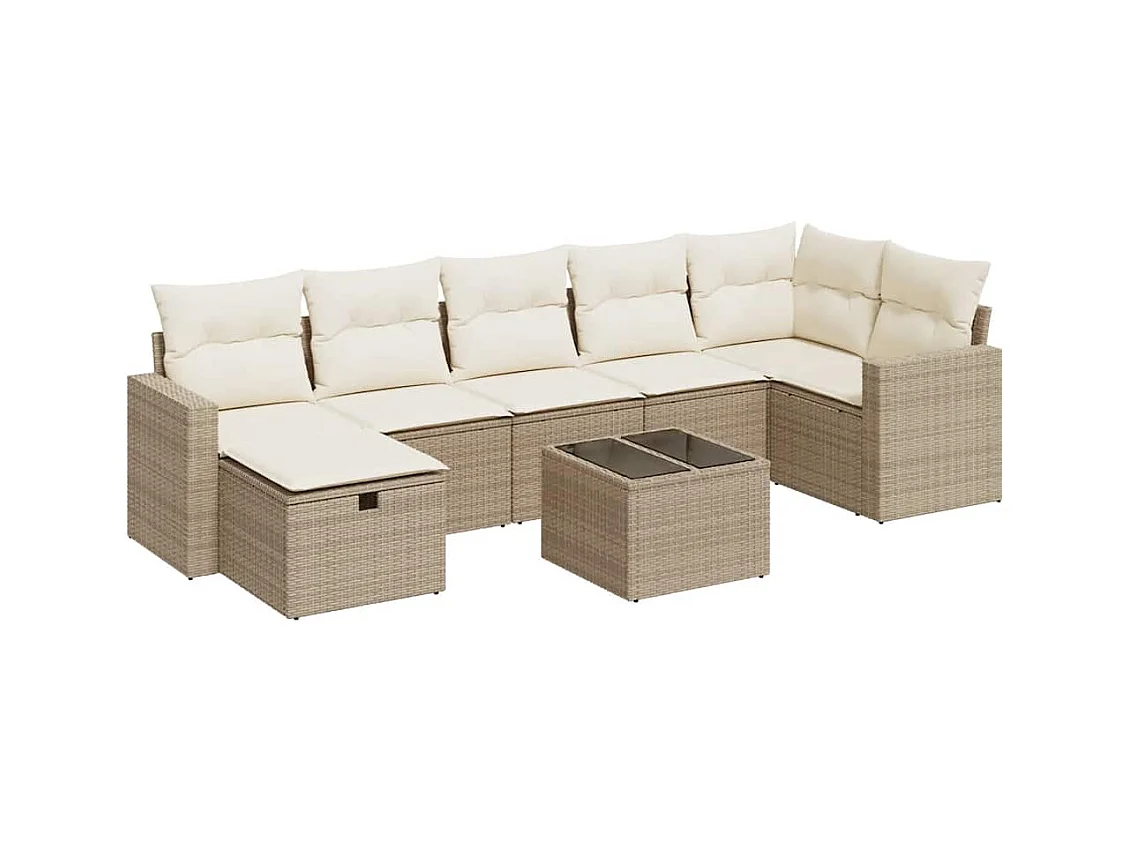 8-tlg. Garten-Sofagarnitur mit Kissen Beige Poly Rattan