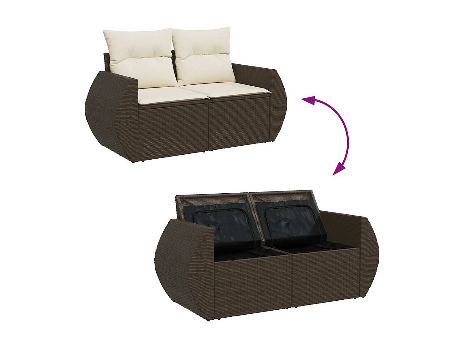 Salon de jardin avec coussins 9 pcs marron résine tressée