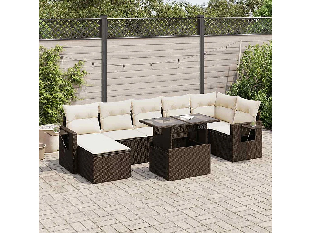 8-tlg. Garten-Sofagarnitur mit Kissen Braun Poly Rattan