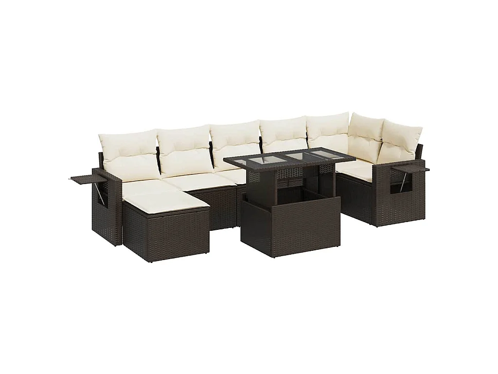 8-tlg. Garten-Sofagarnitur mit Kissen Braun Poly Rattan