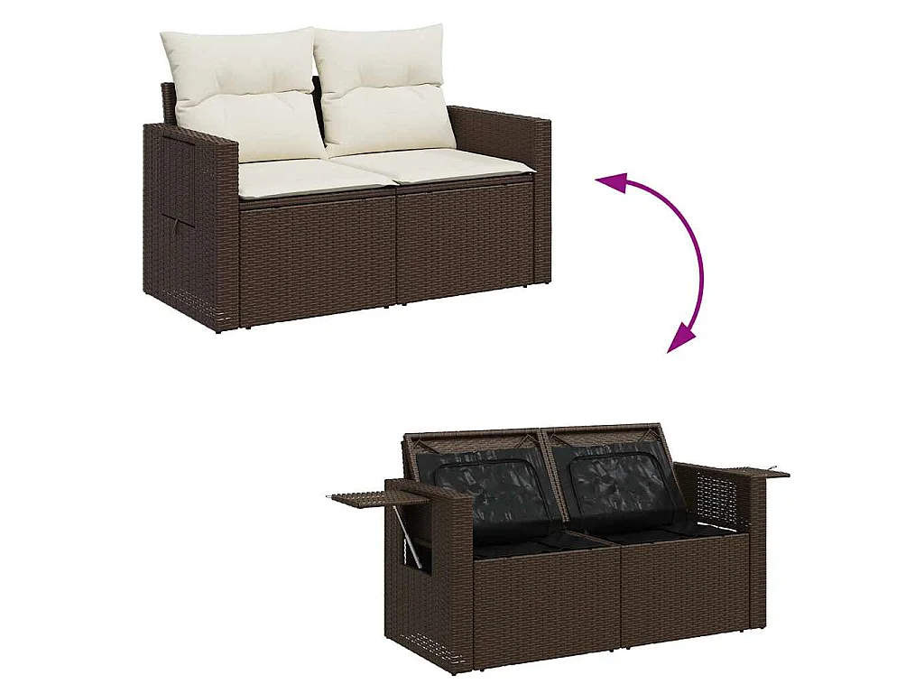8-tlg. Garten-Sofagarnitur mit Kissen Braun Poly Rattan