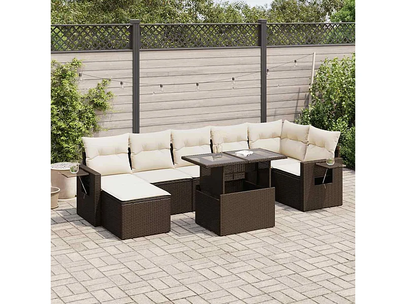 8-tlg. Garten-Sofagarnitur mit Kissen Braun Poly Rattan