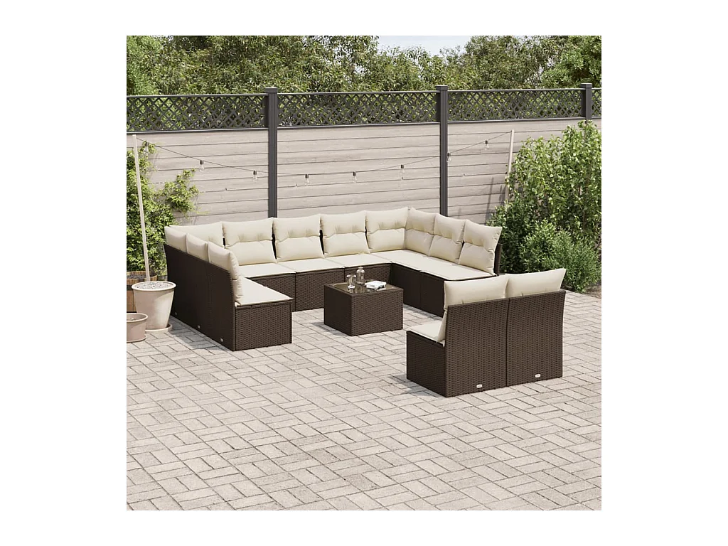 Set Divani da Giardino 12 pz con Cuscini Marrone in Polyrattan