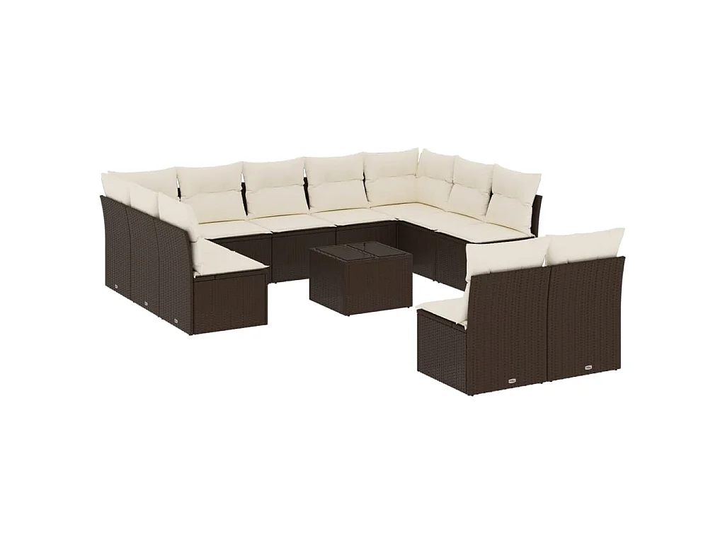 Salon de jardin avec coussins 12 pcs marron résine tressée