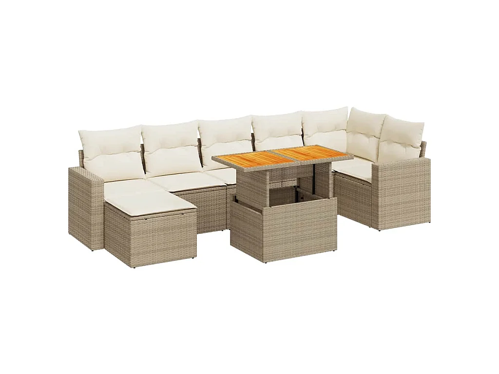 Salon de jardin avec coussins 8 pcs beige résine tressée