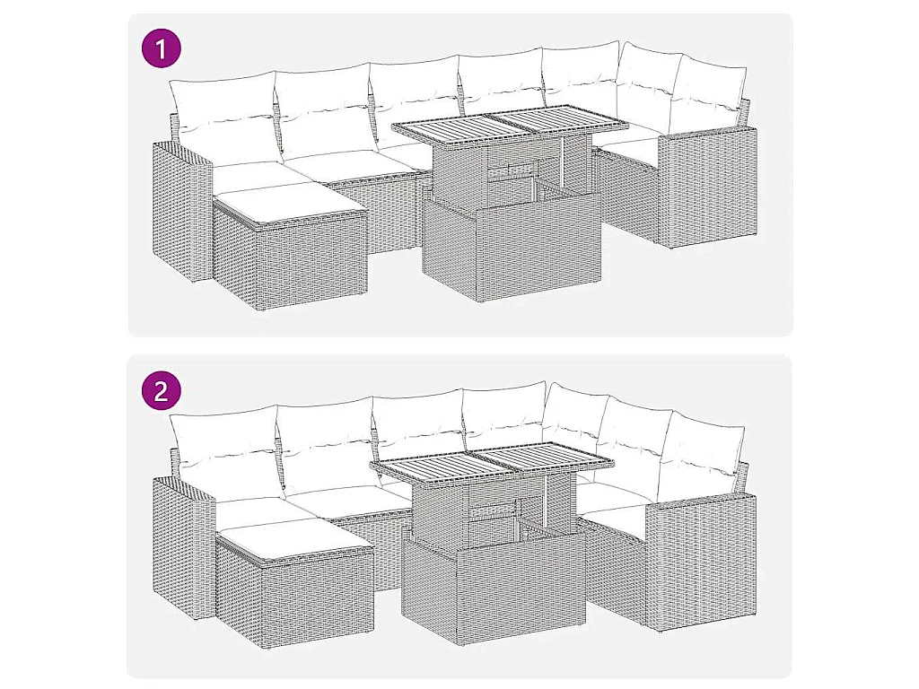 Salon de jardin avec coussins 8 pcs beige résine tressée