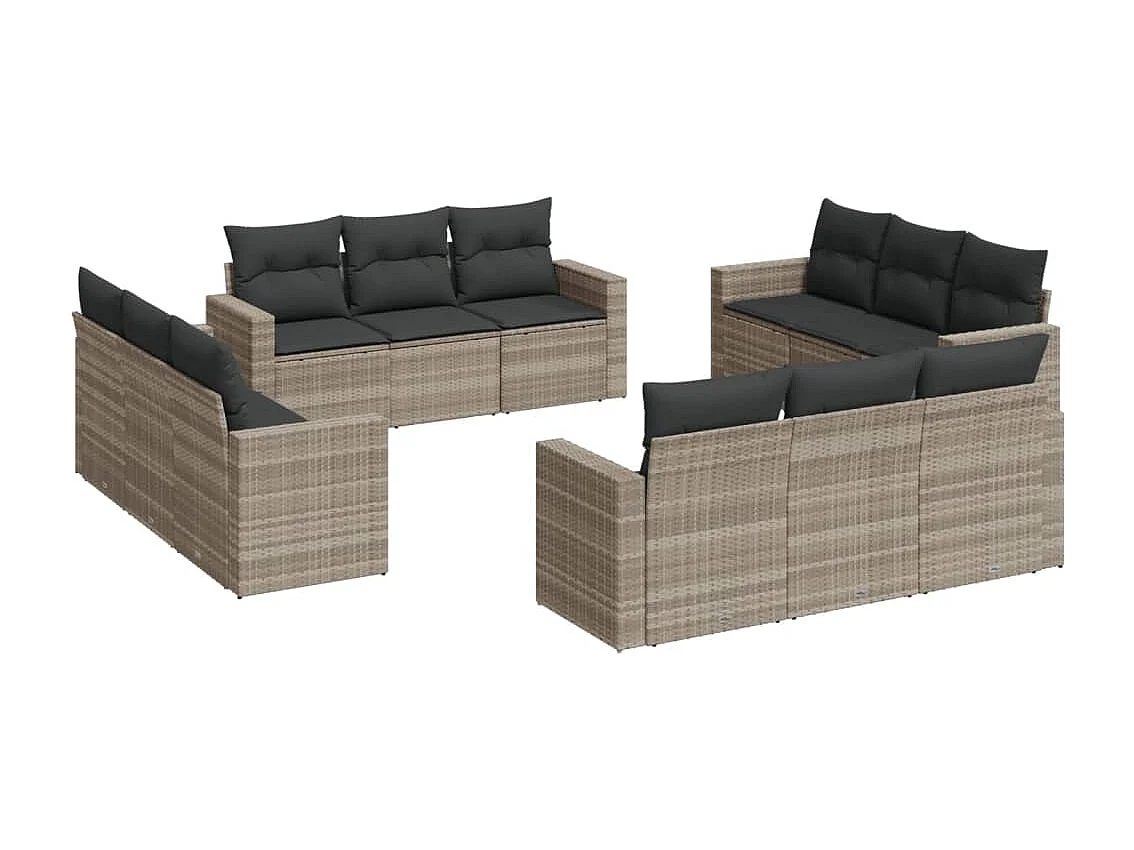 Salon de jardin avec coussins 12 pcs gris clair résine tressée