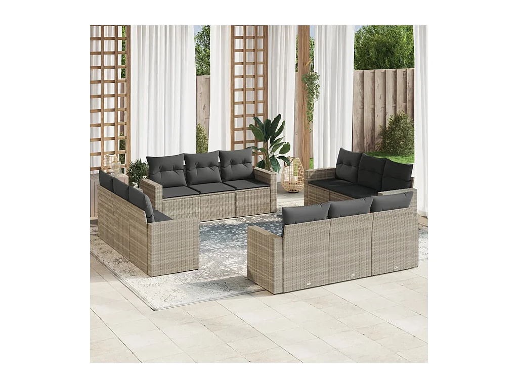 Salon de jardin avec coussins 12 pcs gris clair résine tressée