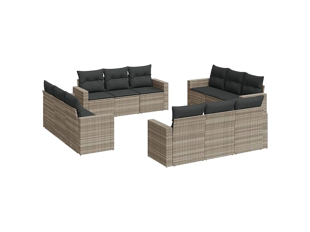 12-delige Loungeset met kussens poly rattan lichtgrijs