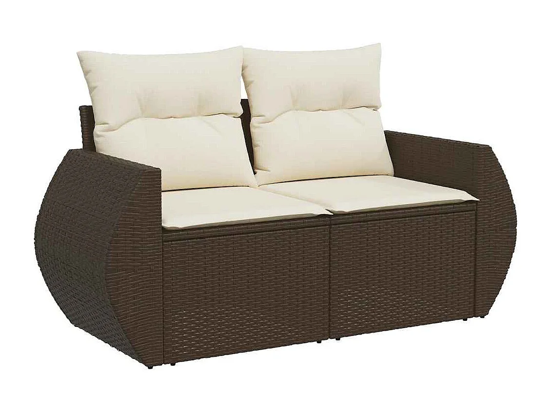 9-delige Loungeset met kussens poly rattan bruin