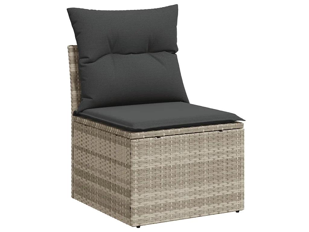 10-delige Loungeset met kussens poly rattan lichtgrijs