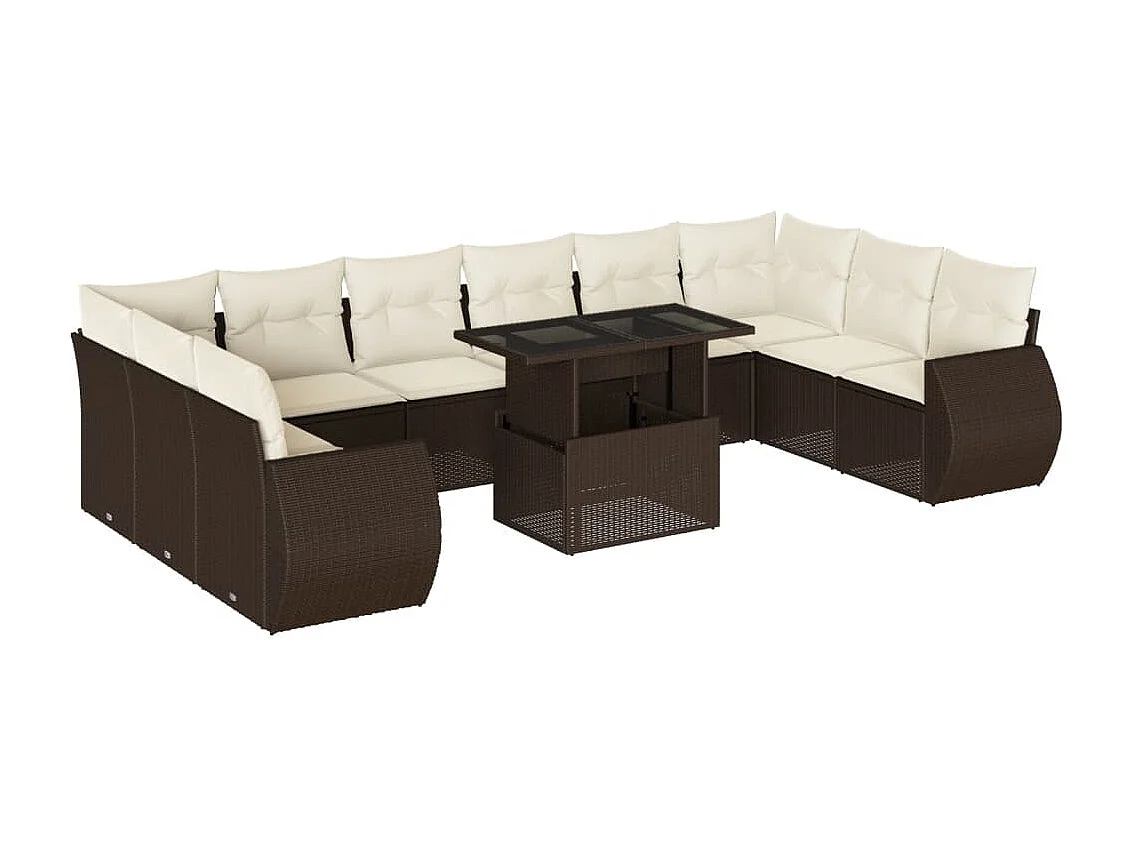 11-tlg. Garten-Sofagarnitur mit Kissen Braun Poly Rattan