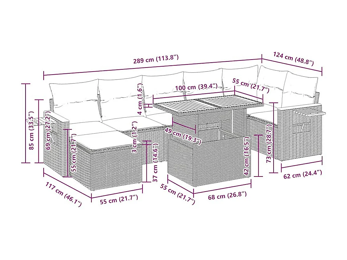 8-tlg. Garten-Sofagarnitur mit Kissen Schwarz Poly Rattan