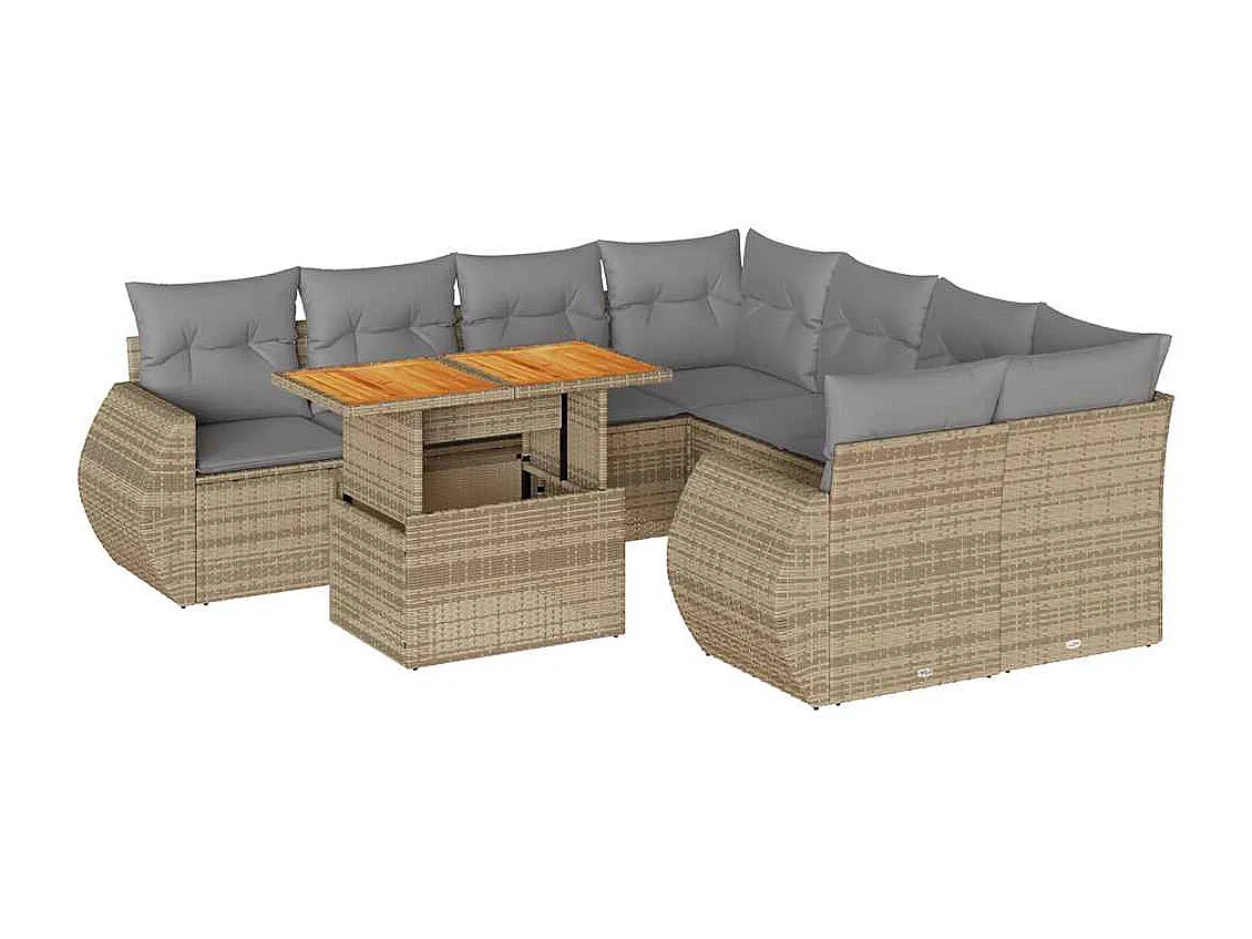 Set de sofás de jardín con cojines 9 pzas ratán sintético beige