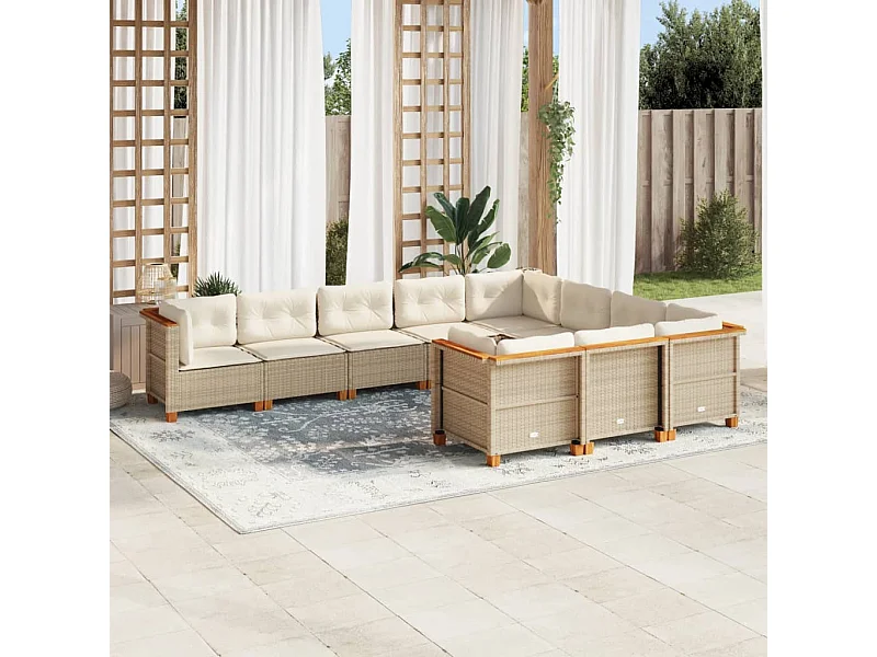Set Divano da Giardino 10 pz con Cuscini Beige in Polyrattan