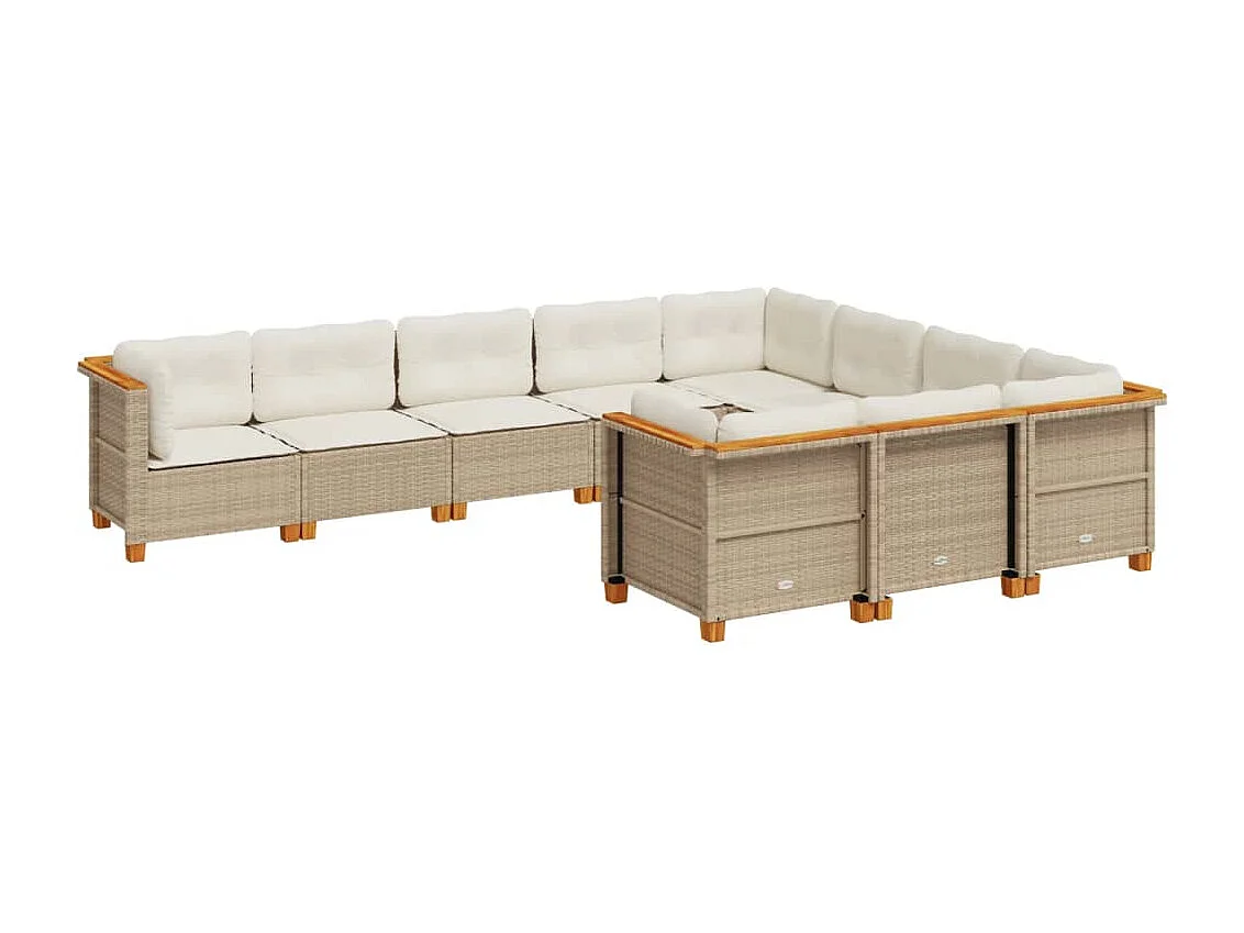 Set Divano da Giardino 10 pz con Cuscini Beige in Polyrattan