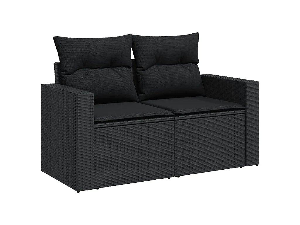 9-tlg. Garten-Sofagarnitur mit Kissen Schwarz Poly Rattan