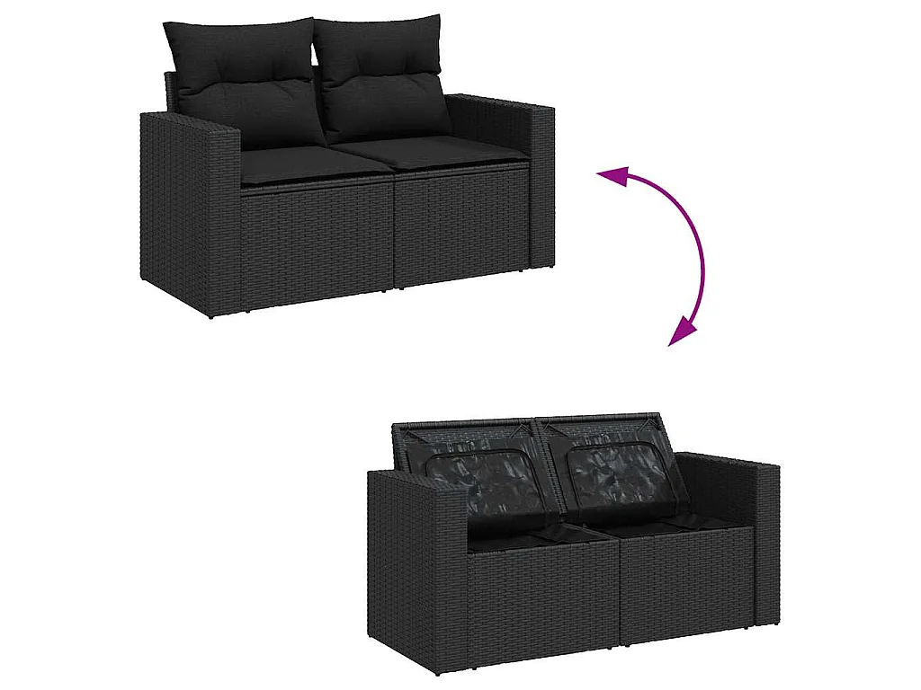 9-tlg. Garten-Sofagarnitur mit Kissen Schwarz Poly Rattan