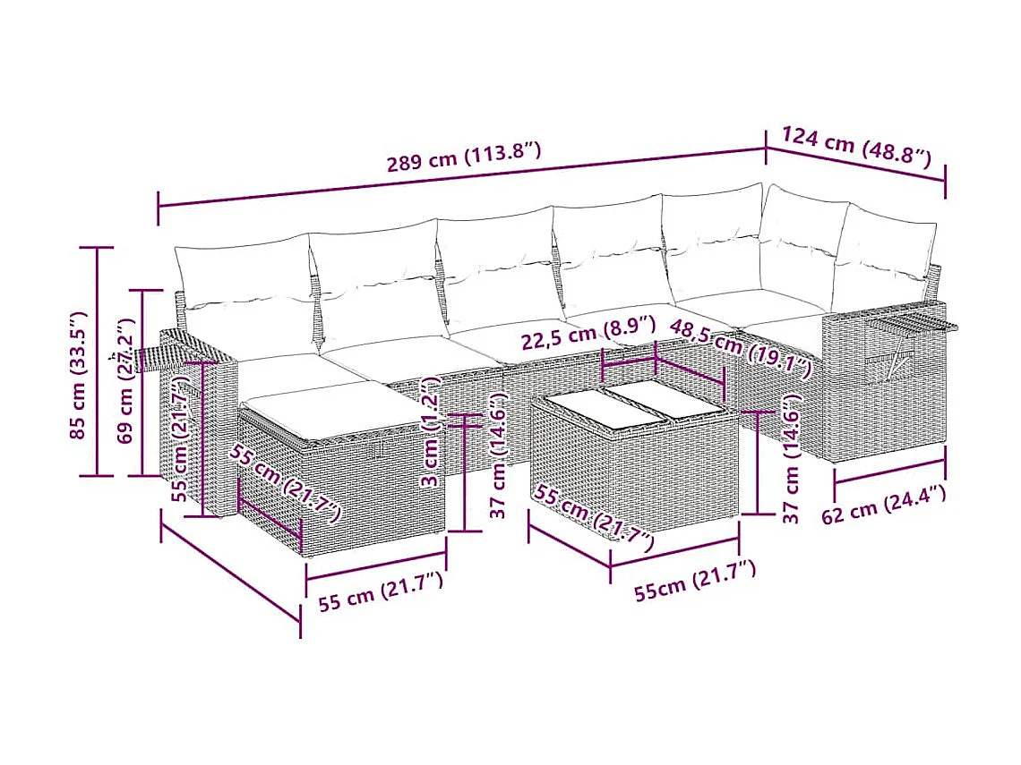 Salon de jardin avec coussins 8 pcs beige résine tressée
