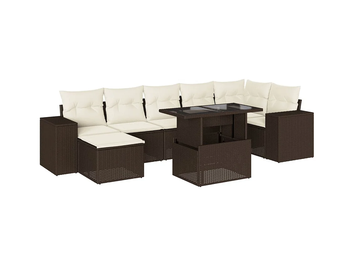 8-delige Loungeset met kussens poly rattan bruin